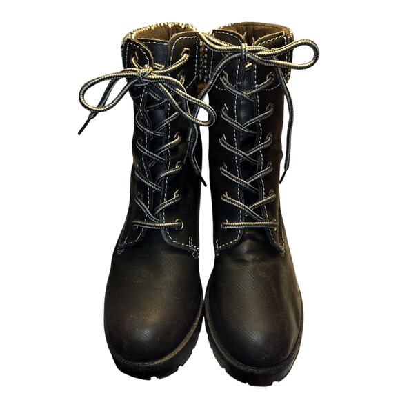 Zigisoho 7 Black Rhinestones Women's Combat Boots With 3 Inch Heel Shoes Sparkle - Picture 2 of 8